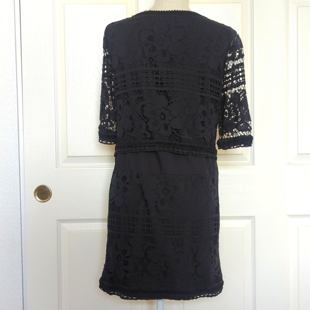 Sea New York Black Cotton Guipure Lace Sleeve Mini Dress - Picture 4 of 6